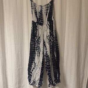 Elan | Blue & White Tie-Dye Jumpsuit romper | strapless